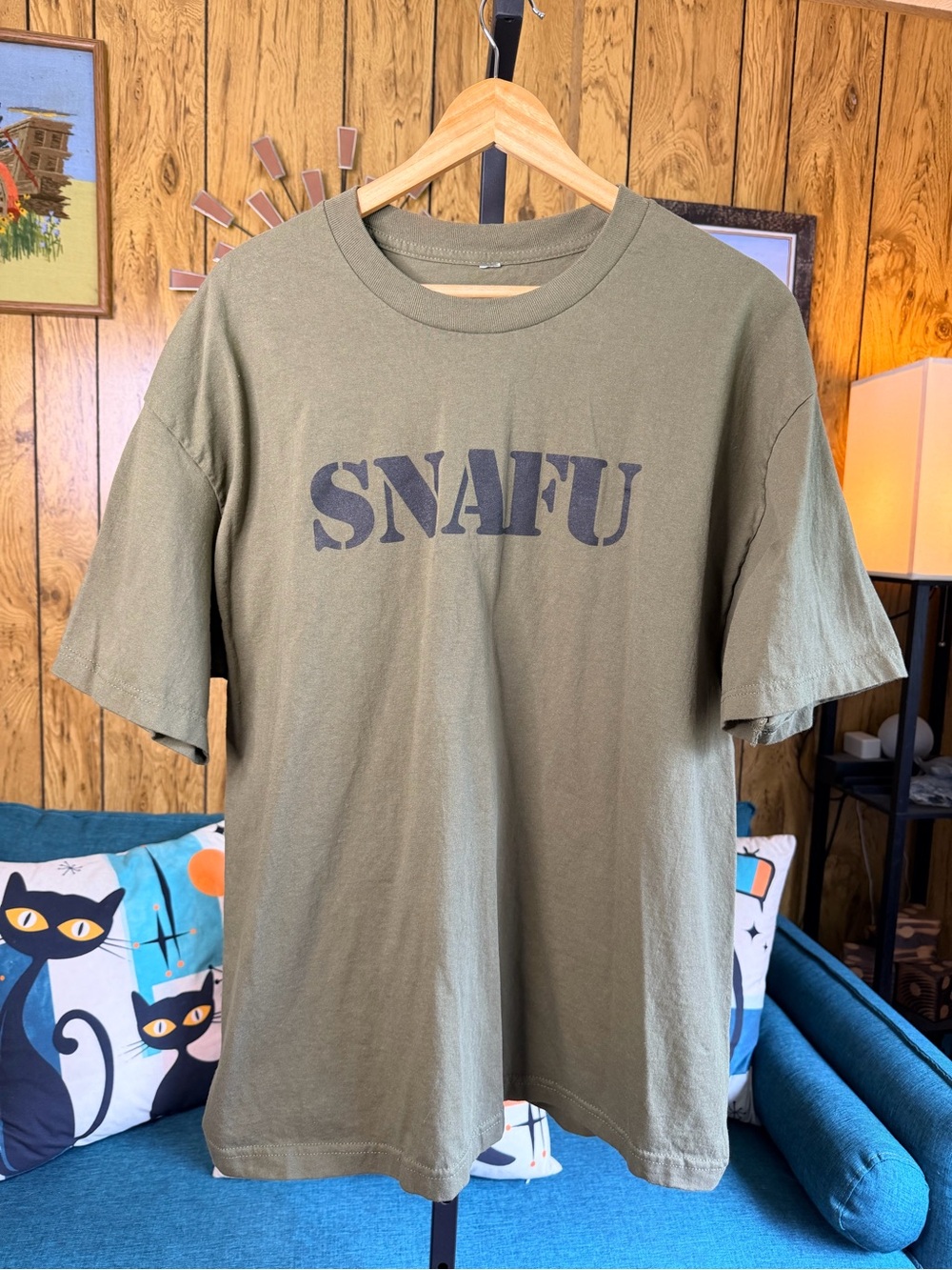 SNAFU Olive Green Graphic Crewneck T-Shirt